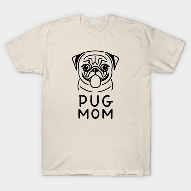Pug Mom Minimalist Drawing T-Shirt by ravensart